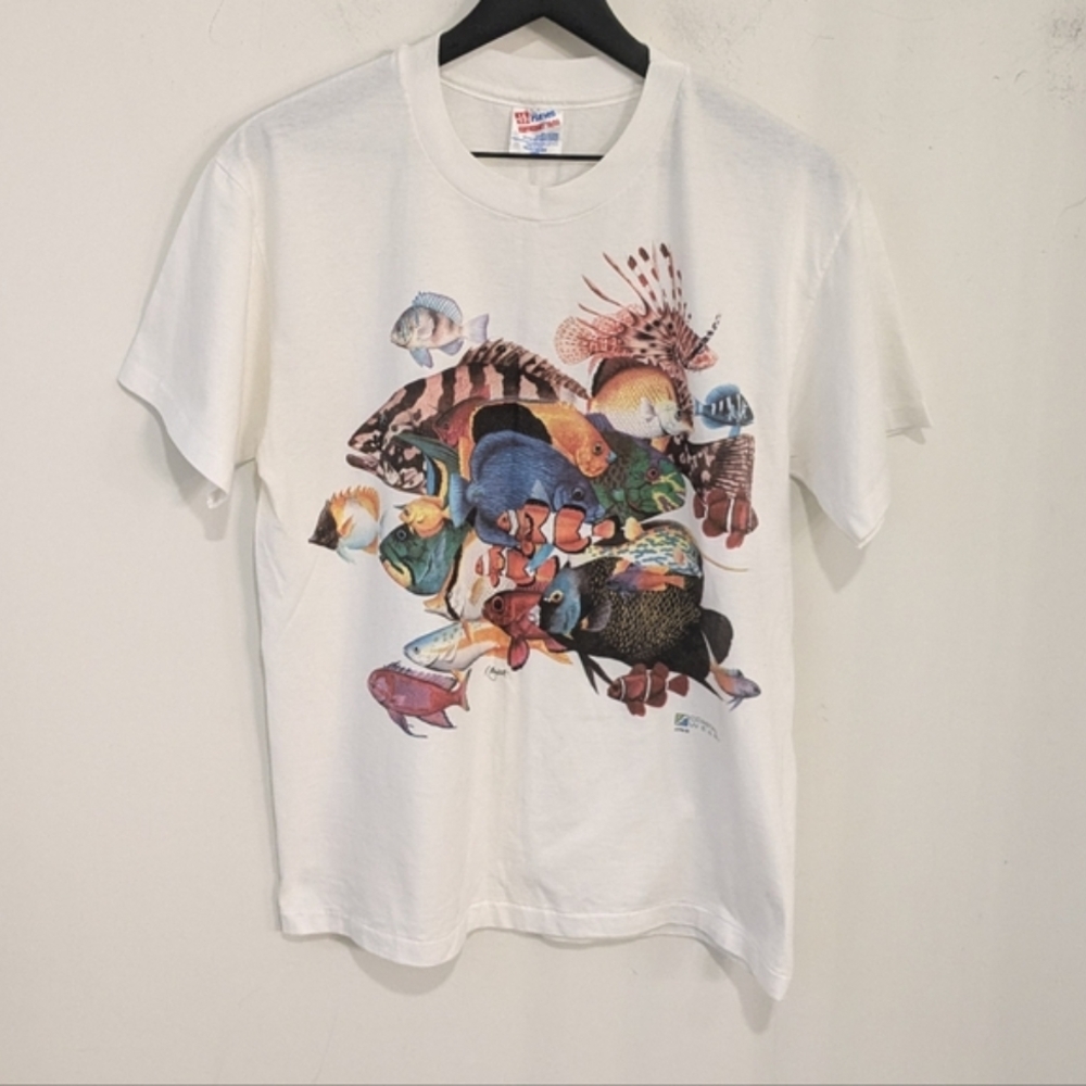 Vintage Hanes Heavyweight 50/50 R. Mayworth Tropical Fish Graphic T Shirt